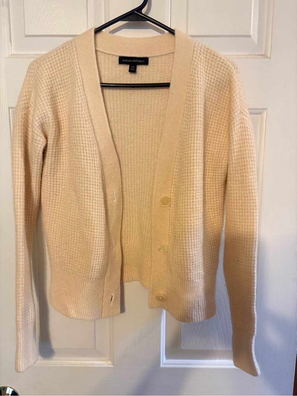 Banana Republic Cream Waffle Knit Button Cardigan